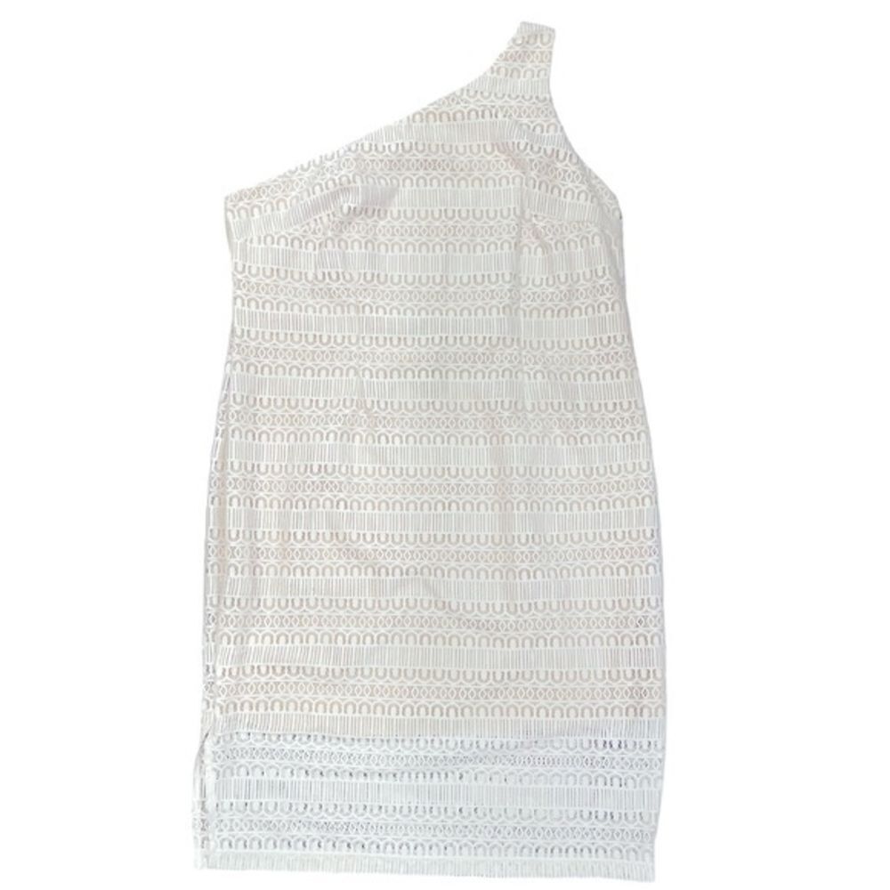 New York & Company Eyelet Lace White and Nude One Shoulder Dress, Size‎ 20